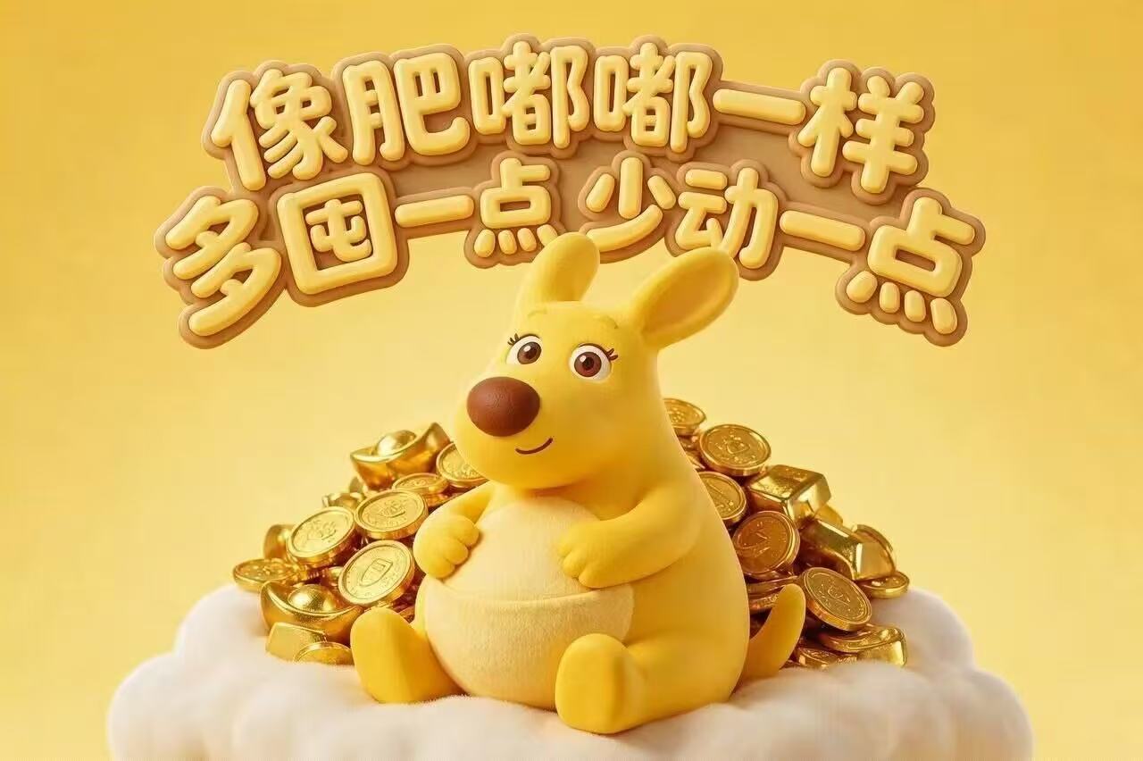 肥嘟嘟坐在金币前的财富 Meme